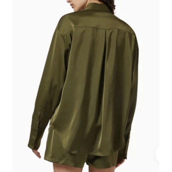 Good American Womens Juniper Green Long Sleeve Shirt Top Size S / M Satin Like - Picture 2 of 10